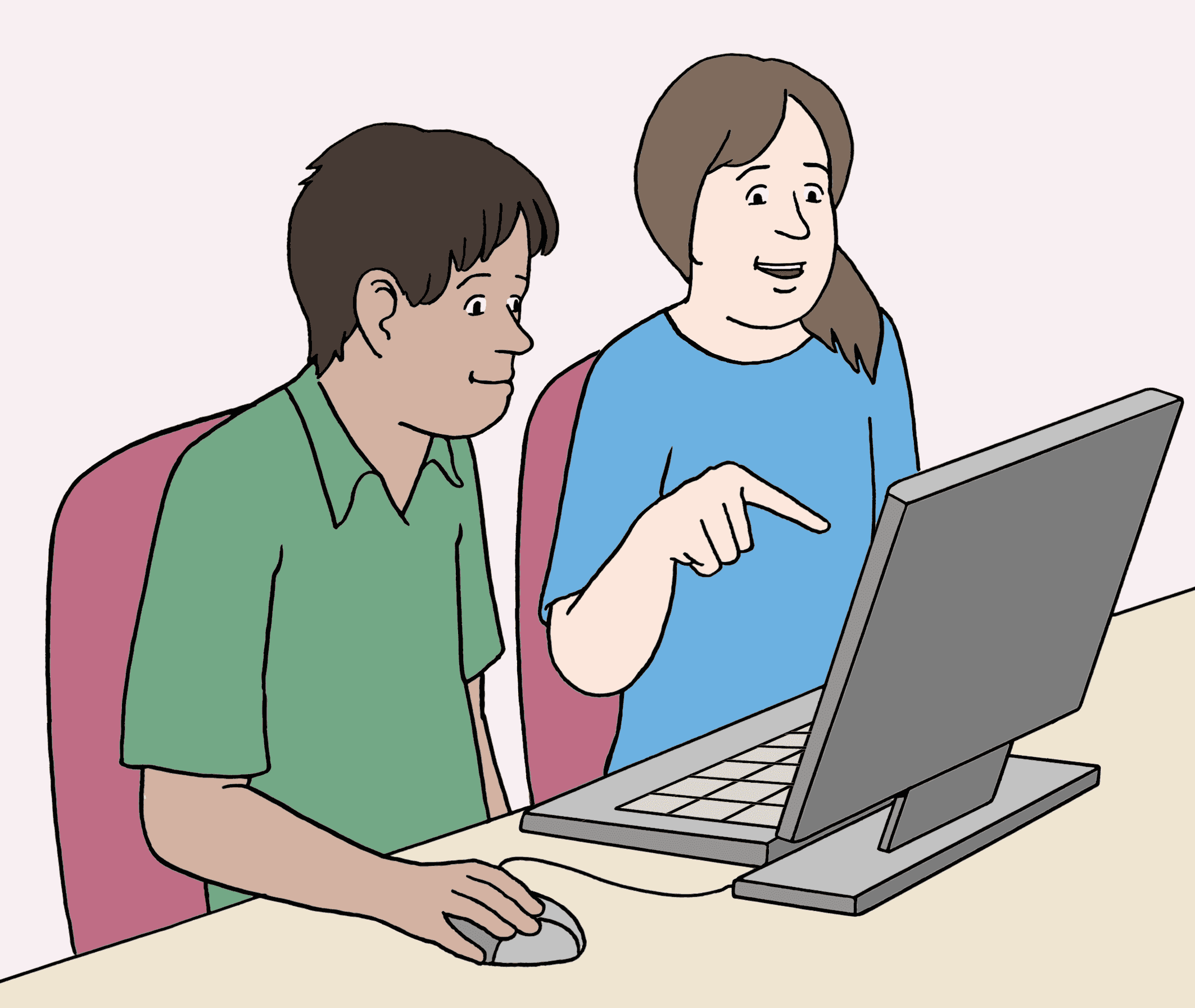 Zwei Personen bedienen einen Computer